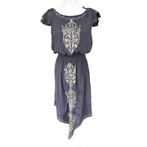 Robbi & Nikki Dress Small Gray Gold Embroidery Sequin Handkerchief Whimsygoth‎